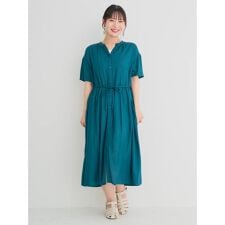 【接触冷感】ウエストリボンスキッパーシャツワンピース（無地・ストライプ柄・花柄）