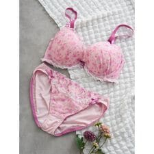 [D85-I95］フラワープリント刺繍ブラ＆ショーツ(モールドカップ)