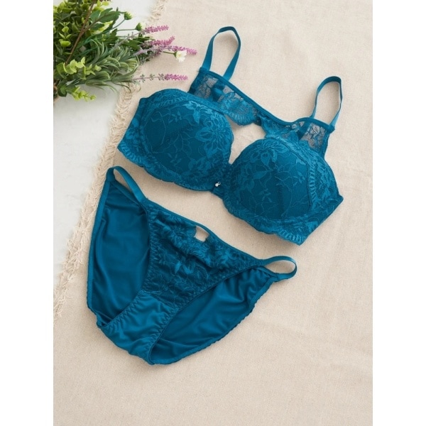 E80-I95】脇高総レースブラジャー＆ショーツセット 大きいサイズ