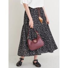 メッシュベルト付き花柄スカート