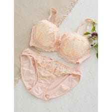 [D85-H95］レーシーフリルソフトワイヤーブラ＆ショーツ(モールドカップ)