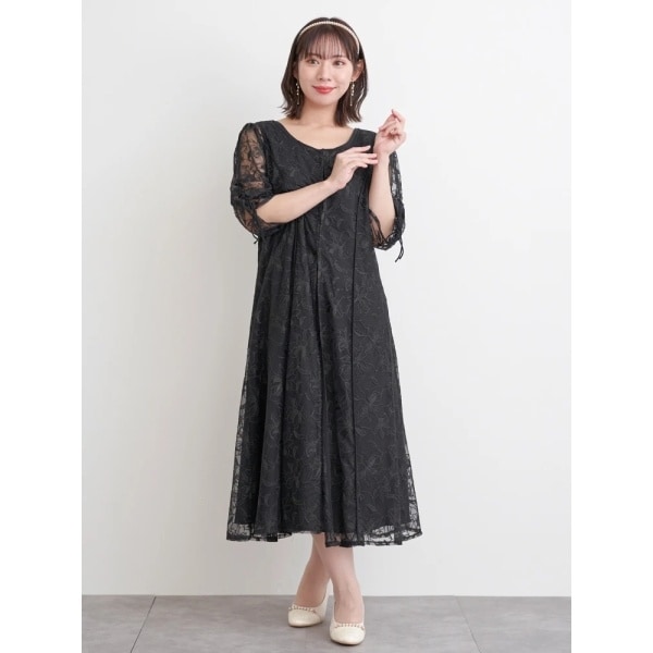 ローズティアラ　ジュエル　チュールフラワークロスリボンワンピース　黒　42 ローズティアラ ジュエル チュールフラワークロスリボンワンピース 黒