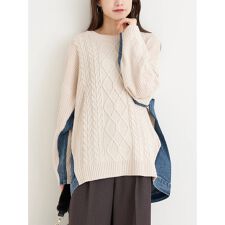 デニム切替ニットトップス