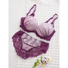 【脇高】[D85-I95］シャイニーフラワー刺繍ブラ＆ショーツ(モールドカップ)