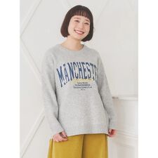 ロゴ×フラワー刺繍ニットトップス