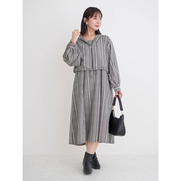 リジェイ＆スプル（Re−J&SUPURE）/[SET]チェック柄フードブルゾン×キャミワンピース SET]チェック柄フードブルゾン×キャミワンピース | リジェイ＆スプル