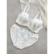 【脇高】[D85-I95］プリントレースブラ＆ショーツ(モールドカップ)