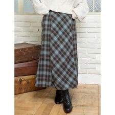 バイアス切り替えチェック柄Aラインスカート