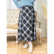 バイアス切り替えチェック柄Aラインスカート