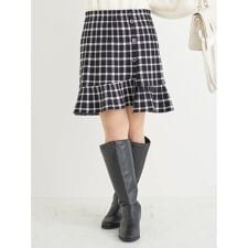 リジェイ＆スプル(Re-J&SUPURE)の裾フリルニットスカート（無地・チェック柄）