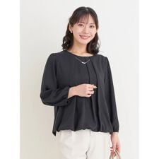 ラクケア アクセサリー付きタックバルーンブラウス