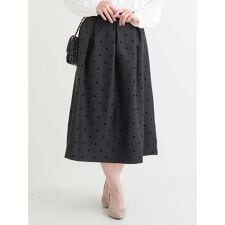 フロッキープリントミディスカート（花柄・ドット柄）