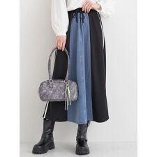 ポンチ×デニム切り替えサイドラインスカート