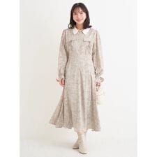 ポケットリボンハーフZIPワンピース（無地・花柄）