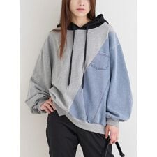 デニム切り替えBACKロゴパーカー