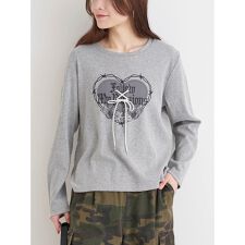 ハートロゴ×レースアップ リブロングTシャツ
