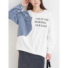 デニム切り替えロゴプルオーバー