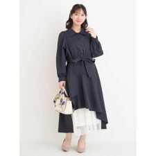 裾チュールアシメ切り替えシャツワンピース