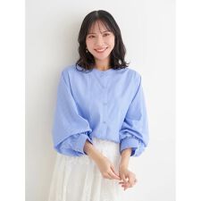 [2WAYスリーブ]ストライプ柄ノーカラーシャツ