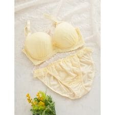【脇高】[D85-H95］スピンドルリボンレースブラ＆ショーツ(モールドカップ)