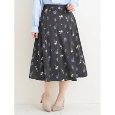 サテンリボン花柄プリントスカート