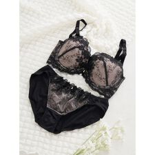 【脇高】[D85-I95］フラワー刺繍ブラ＆ショーツ(モールドカップ)