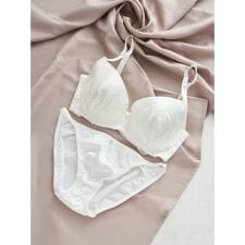 [D85-I95］リボンジャガードソフトワイヤーブラ＆ショーツ(モールドカップ)