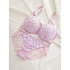 【脇高】[D85-I95］フラワー刺繍レースブラ＆ショーツ(モールドカップ)