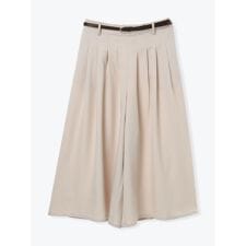 ベルト付きツイルタックワイドパンツ