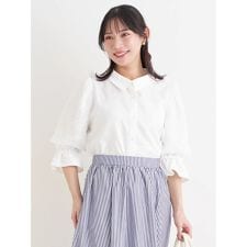 袖フラワー刺繍×ラインストーンブラウス