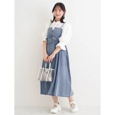 フロントZIPフリルデニムジャンパースカート