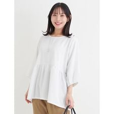 アクセサリー付き７分袖ぺプラムプルオーバー