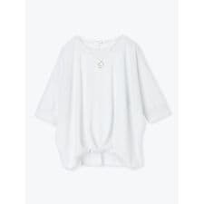 アクセサリー付き７分袖裾タックラメプルオーバー