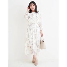 シアー花柄肩フリルワンピース