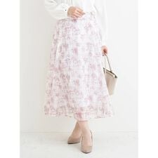 シャドーチェック花柄プリントスカート