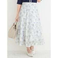 シャドーチェック花柄プリントスカート