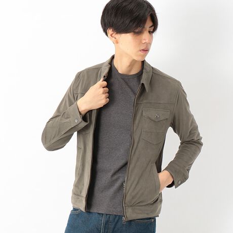 291295=HOMME】 シンセティックスエード ジップブルゾン 