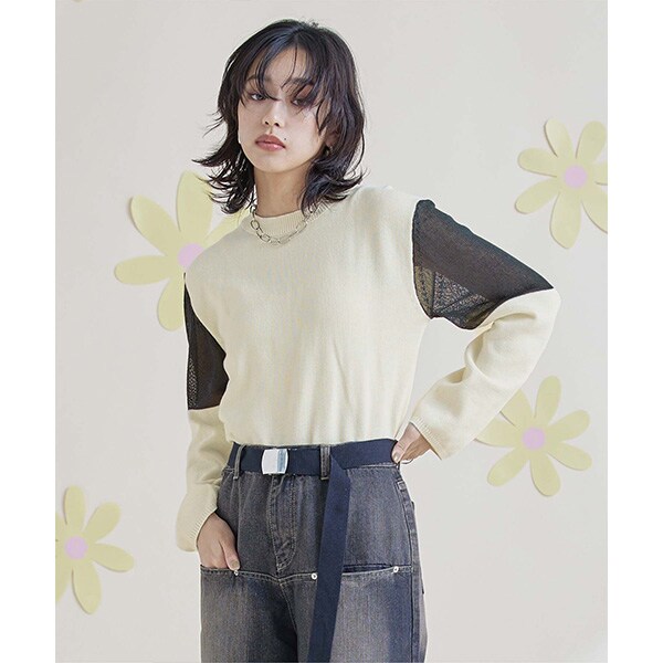 新品タグ付き＊異素材切替スリーブニット＊ ｼｱｰ切替ｽﾘｰﾌﾞﾆｯﾄ | ミエット(miette) | マルイウェブチャネル