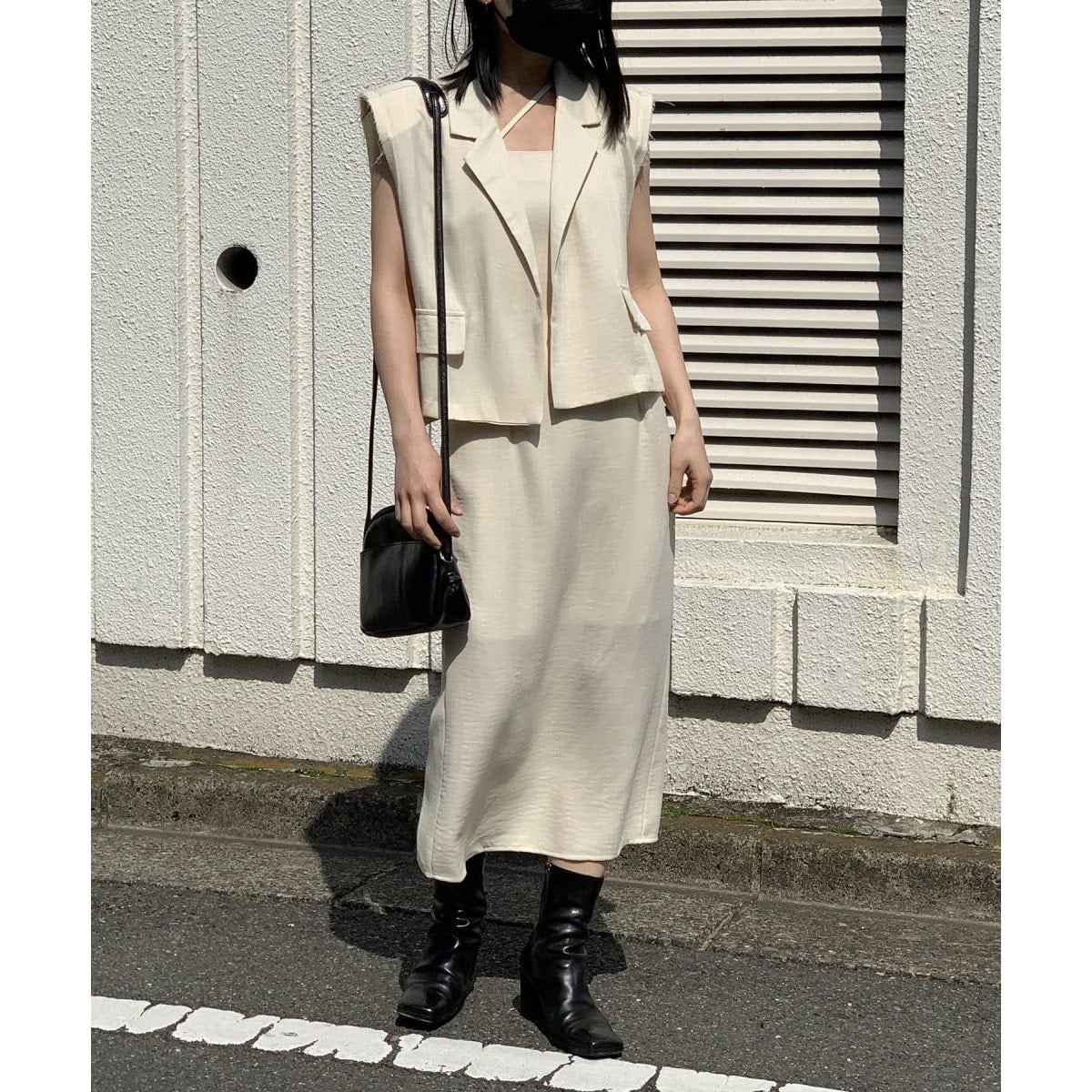 NOLLEY'S 【美品】【格子】【Vネック】ベージュワンピース M セール】【骨格ストレートさんにおすすめ】 骨格別 ロング丈V