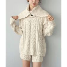 【マルチコルセット付き】ケーブルニットプルオーバー×ショートパンツセットアップ