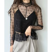 フラワードットチュールペプラムシアートップス