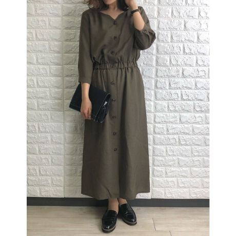 着丈が選べる 選べる丈 フロントボタンフレアワンピｰス アールユー Ru 01mb902 ファッション通販 マルイウェブチャネル