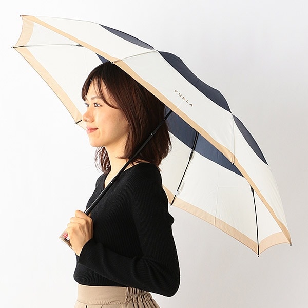 雨傘】 フルラ (FURLA) カラーボーダー ロゴプリント 折りたたみ
