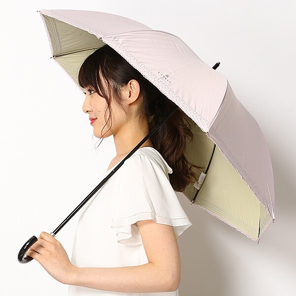ランバンオンブル　持ち手付き折りたたみ晴雨兼用日傘　ブラック×フリル 晴雨兼用日傘 フレアフリル(505929089) | ランバンオンブルー