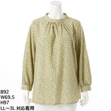 スタンドカラープリントブラウス