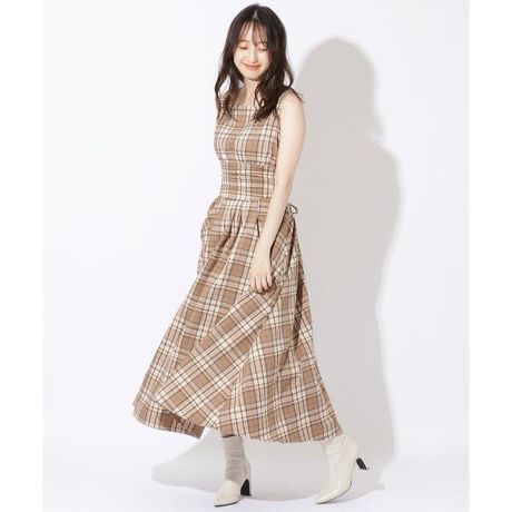バックウエストレースアップチェックワンピース | ウィルセレクション 