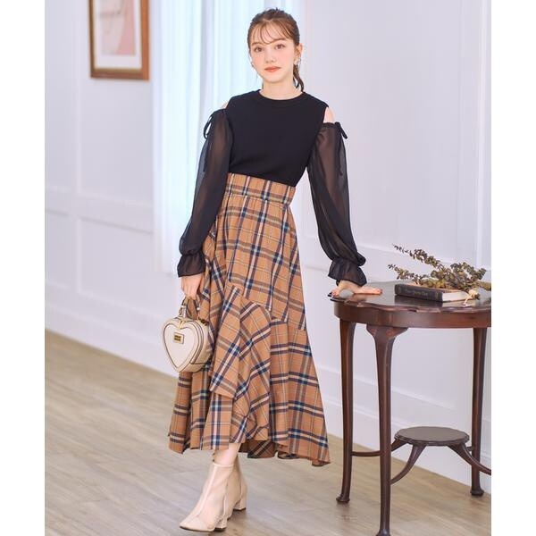 アシメチェック柄フレアスカート | ウィルセレクション(WILLSELLECTION