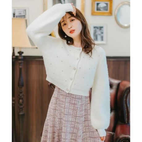 ラインストーンビジューボタンカーディガン | ウィルセレクション  