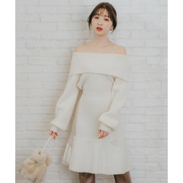 【新品】WILLSELECTION オフショルワンピース WILLSELECTION ワンピース リボンストラップオフショルシャツ