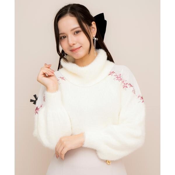 WILLSELECTION❤︎大人可愛いホワイトニット ビッグカラーロゴ刺繍ニット | ウィルセレクション